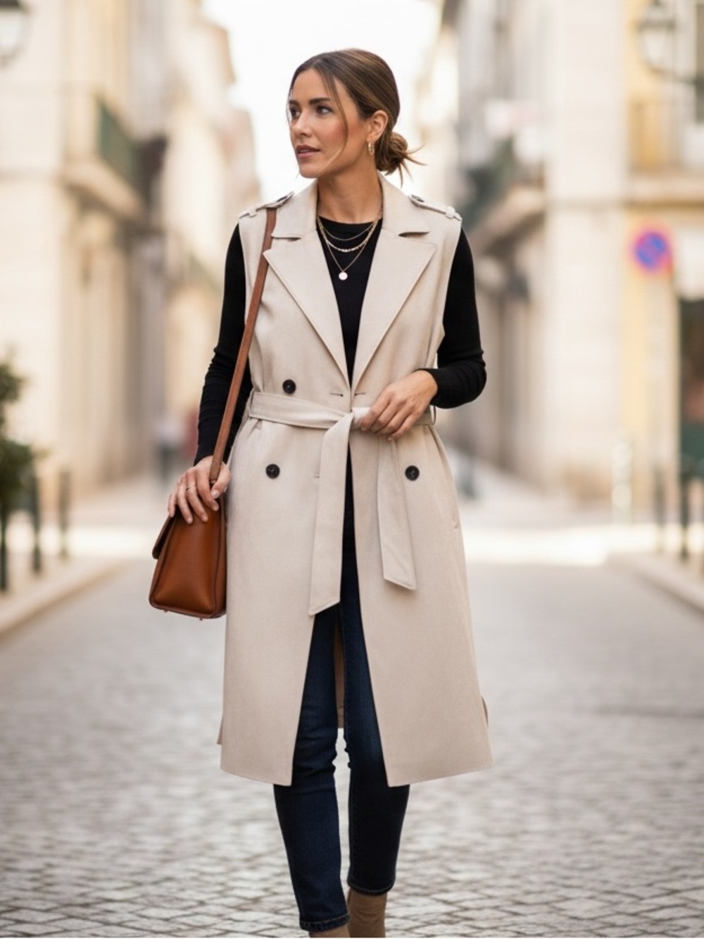 NWT Truth by Republic Faux Suede Sleeveless Trench Vest Duster Belted Size L